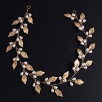 Perle/Krystalbånd med blade og perler, guld - (40 cm)